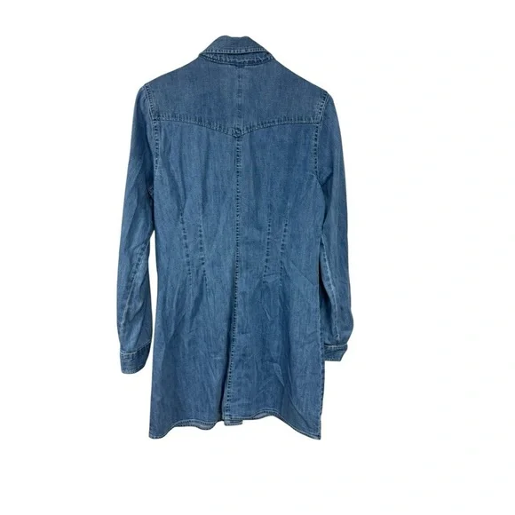 ASOS Blue Denim Long Sleeve Snap Front Mini Shirt Dress 8 - Picture 2 of 7